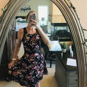 Cutout and lace fit and flare party dress